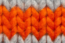 Colorful Knit Sweater Texture Macro. Empty Copy Space Background With Saturated Sweater. Hobby Background
