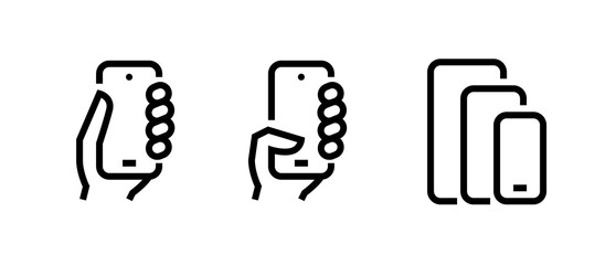 Wall Mural - Set of Take, Push on Phone, Compare Phones Multi-Cameras icons. Editable line vector.