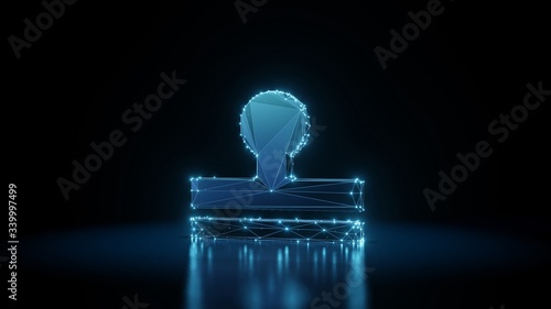 Photographie 3d rendering wireframe neon glowing symbol of stamp on black background with ref
