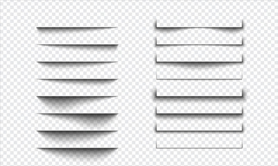 Set of realistic shadow effect on a transparent background, page separation vectors