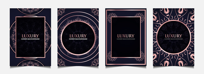 Set luxury premium cover layout design template with blue navy and rose golden. Abstract vector a4 graphic can use Product Package, Annual report, Business promotion , wedding invitation card, flyer