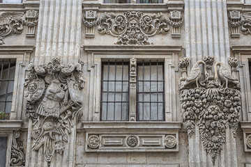 Wall Mural - Architectural fragments of Old French house in Toulouse at Rue de la Dalbade. Toulouse, Haute-Garonne, France.