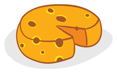 Wall Mural - Round cheese, illustration, vector on white background