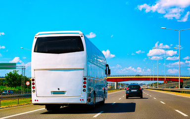 Bus on road in Poland reflex