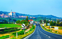 Road view with Mikulov Castle in South Moravia reflex