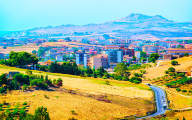 Poster - City of Agrigento with road and landscape Sicily reflex