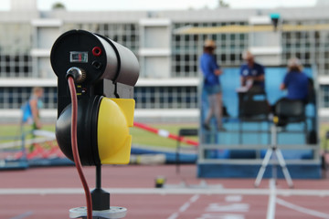 Electronic device for a photo finish at a sports stadium. Technology in sports