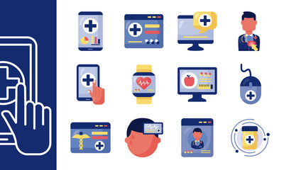 Poster - bundle of health online set icons