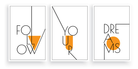 follow your dreams, vector. scandinavian minimalist art design. three pieces poster design. wall art