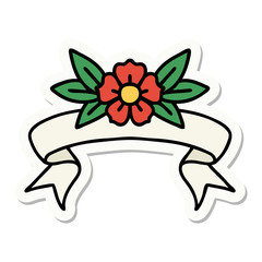 tattoo sticker with banner of a flower