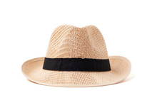Vintage Straw Hat For Women Fashion On Summer Isolated On Withe Background With Clipping Path