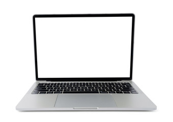Wall Mural - laptop with a blank screen or mockup computer for apply screen display on web and app isolated on wh