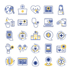 Poster - bundle of health online set icons