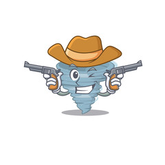 Sticker - Cute handsome cowboy of tornado cartoon character with guns