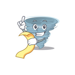 Sticker - Tornado mascot character design with a menu on his hand