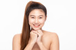© 220 Selfmade studio - Beautiful Attractive Charming Asian young woman smile with white teeth feeling so happy and cheerful with healthy Clean and Fresh skin,isolated on white background,Beauty Cosmetology Concept