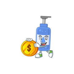 Wall Mural - Handsanitizer rich cartoon character have big gold coin