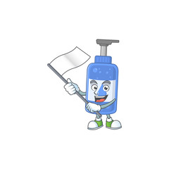 Wall Mural - Cute cartoon character of handsanitizer holding white flag