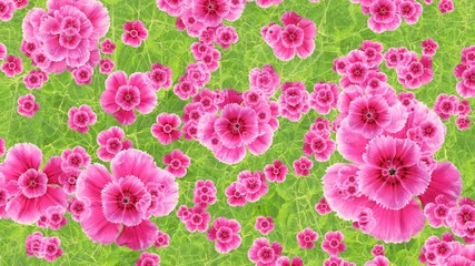 Vegetable video background computer generated 3D rendering of moving flowers, on a green background from mint leaves high resolution 4k