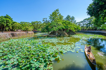 Aerial view of Vietnam ancient Tu Duc royal tomb and Gardens Of Tu Duc Emperor near Hue, Vietnam. A Unesco World Heritage Site