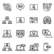 © nuengrutai - Business communication, Video conference icon set with white background. Thin line style stock vector.