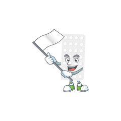 Sticker - Cute cartoon character of pills holding white flag