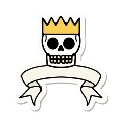 tattoo sticker with banner of a skull and crown