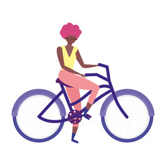 Canvas Print - young woman riding bicycle recreational isolated icon