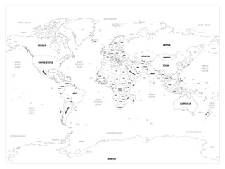  World map. High detailed political map of World with country, capital, ocean and sea names labeling