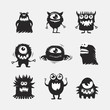 Collection of cartoon funny Halloween monsters silhouettes