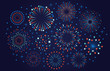 Celebration 4th July USA fireworks. Festival firecracker, colorful fireworks explosions, carnival party firework vector illustration. Firework celebration explosion, explosive firecracker