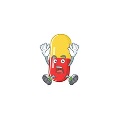 Wall Mural - Red yellow capsules cartoon character design showing shocking gesture