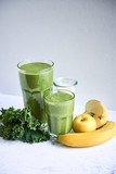 Close up of green smoothie with fruits
