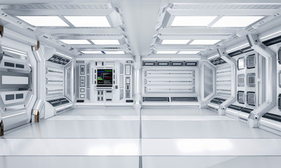 futuristic architecture sci-fi hallway and corridor interior, 3d rendering