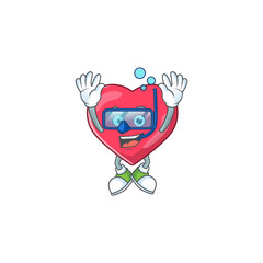 Sticker - Mascot design concept of heart medical notification wearing Diving glasses