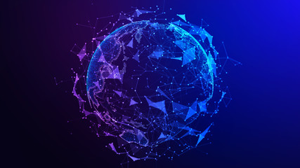 Wall Mural - Global network connection. Concept background with planet Earth. Internet and technology. Blue background. 3d illustration.