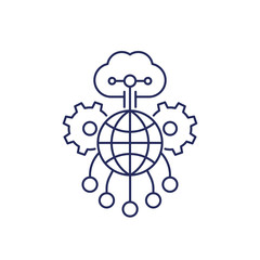 Sticker - cloud, network line icon with gears