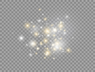 Wall Mural - glowing light effect. bright golden and white stars explosion with sparkles on transparent backgroun