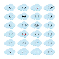 Sticker - Clouds emoji icons vector set isolated on white background.