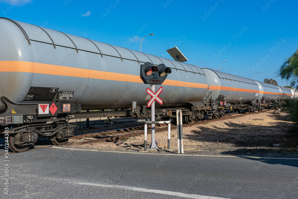 Traffic Signal Level Crossing Warning Lights Tank Cars For Transporting Dangerous Gases Circulating On The Track Wall Mural M Perfectti Traffic Signal Level Crossing Warning Lights Tank Cars For Transporting Dangerous Gases Circulating On The Track Wall Mural M Perfectti