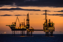 North Sea Oil Rigs Silhouette