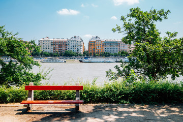 Sticker - Margaret Island park and Pest district with Danube river in Budapest, Hungary