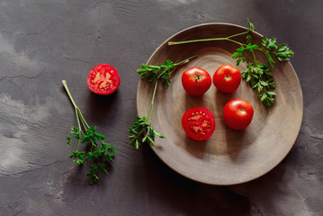 Wall Mural - Tomatoes and parsley  for diet  vegetarian vitamin dinner