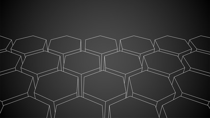 Wall Mural - hexagon black background. geometric 3d backdrop. white futuristic line structure. chemistry or scien