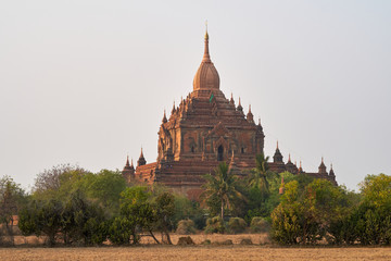 Ancient Sulamani temple at sunset in old Bagan in Myanmar, Burma.