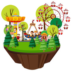 Sticker - Scene with many kids playing on circus rides