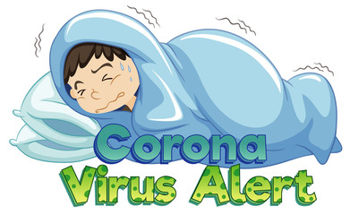 Poster - Coronavirus theme with sick boy in bed