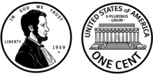 High Quality One Cent Coin US America . Abraham Lincoln Observe And Lincoln Memorial Reverse 1959 Penny Black And White Isolated Vector