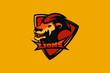 Hand drawn sport team mascot logo design. T-shirt print illustration. Lion.