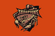 Hand drawn sport team mascot logo design. T-shirt print illustration. Scorpion.